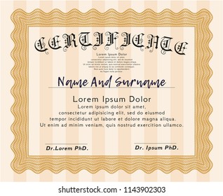 Orange Certificate of achievement template. With complex linear background. Customizable, Easy to edit and change colors. Retro design. 