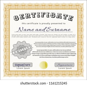 Orange Certificate of achievement template. With complex background. Nice design. Customizable, Easy to edit and change colors. 