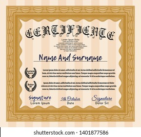 Orange Certificate of achievement template. Complex background. Customizable, Easy to edit and change colors. Artistry design. 