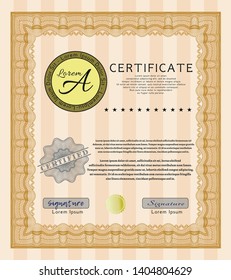 Orange Certificate of achievement template. With complex linear background. Modern design. Vector illustration. 
