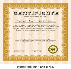  Orange Certificate of achievement template. Cordial design. With background. Vector illustration. 