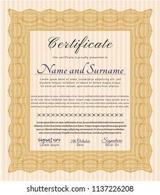 Orange Certificate of achievement template. Customizable, Easy to edit and change colors. With great quality guilloche pattern. Beauty design. 