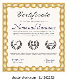 Orange Certificate of achievement template. Customizable, Easy to edit and change colors. With background. Money Pattern. 