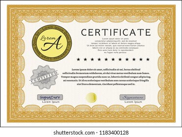 Orange Certificate of achievement template. Customizable, Easy to edit and change colors. Easy to print. Money Pattern. 