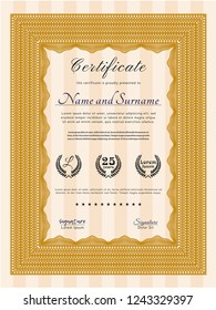 Orange Certificate of achievement template. Customizable, Easy to edit and change colors. With background. Money design. 