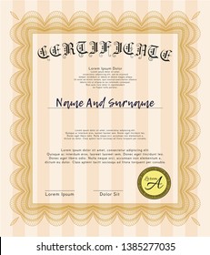 Orange Certificate of achievement template. Customizable, Easy to edit and change colors. With background. Perfect design. 
