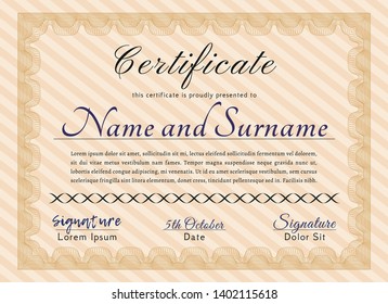 Orange Certificate of achievement template. Customizable, Easy to edit and change colors. With guilloche pattern. Perfect design. 