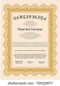 Orange Certificate of achievement template. Customizable, Easy to edit and change colors. With background. Money design. 