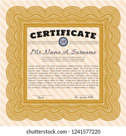 Orange Certificate of achievement template. Detailed. Printer friendly. Nice design. 
