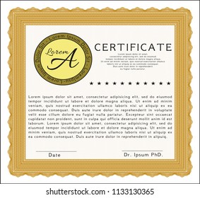 Orange Certificate of achievement template. Easy to print. Nice design. Detailed. 