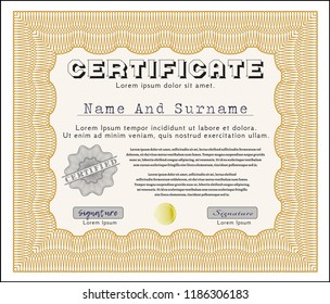 Orange Certificate of achievement template. Easy to print. Retro design. Detailed. 