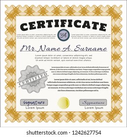 Orange Certificate of achievement template. Easy to print. Customizable, Easy to edit and change colors. Money design. 