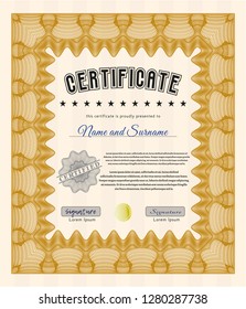 Orange Certificate of achievement template. Easy to print. Vector illustration. Nice design. 