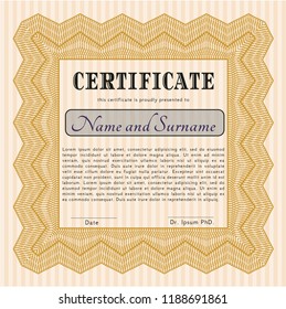 Orange Certificate of achievement template. Elegant design. Printer friendly. Customizable, Easy to edit and change colors. 