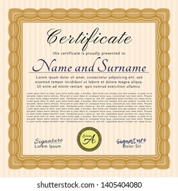 Orange Certificate of achievement template. Elegant design. With quality background. Vector illustration. 