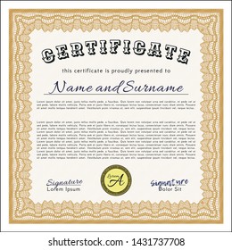 Orange Certificate of achievement template. Elegant design. Customizable, Easy to edit and change colors. With guilloche pattern. 