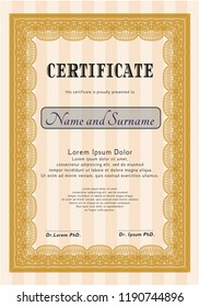 Orange Certificate of achievement template. Good design. Easy to print. Detailed. 