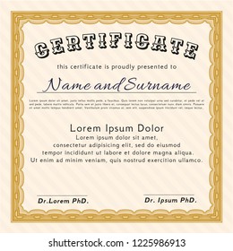 Orange Certificate of achievement template. With great quality guilloche pattern. Beauty design. Customizable, Easy to edit and change colors. 