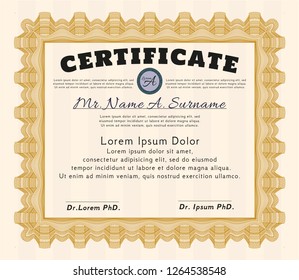 Orange Certificate of achievement template. With great quality guilloche pattern. Customizable, Easy to edit and change colors. Elegant design. 