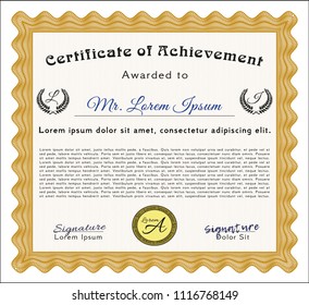 Orange Certificate of achievement template. With linear background. Customizable, Easy to edit and change colors. Lovely design. 