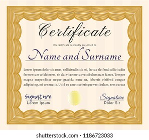 Orange Certificate of achievement template. With linear background. Excellent design. Customizable, Easy to edit and change colors. 
