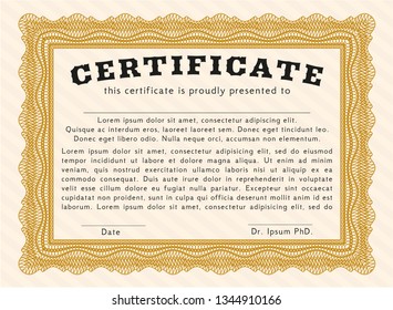 Orange Certificate Achievement Template Linear Background Stock Vector 