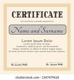 Orange Certificate of achievement template. With linear background. Detailed. Elegant design. 