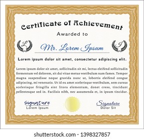 Orange Certificate of achievement template. With linear background. Perfect design. Detailed. 