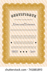 Orange Certificate of achievement template. With linear background. Artistry design. Customizable, Easy to edit and change colors. 