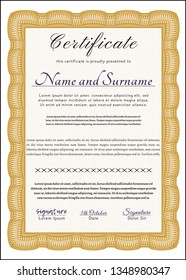 Orange Certificate of achievement template. Modern design. Customizable, Easy to edit and change colors. With complex linear background. 