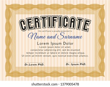 Orange Certificate of achievement template. Modern design. Vector illustration. With complex linear background. 