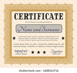 Orange Certificate of achievement template. Modern design. Detailed. Easy to print. 
