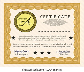 Orange Certificate of achievement template. Money Pattern design. Printer friendly. Customizable, Easy to edit and change colors. 