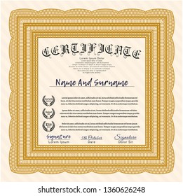 Orange Certificate of achievement template. Nice design. With background. Vector illustration. 