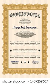 Orange Certificate of achievement template. Nice design. Vector illustration. With background. 