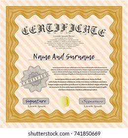 Orange Certificate of achievement template. Nice design. Vector illustration. With linear background. 