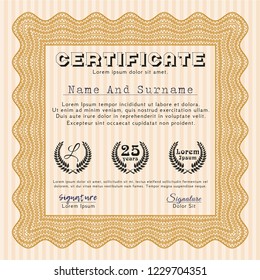 Orange Certificate of achievement template. Perfect design. Detailed. Easy to print. 