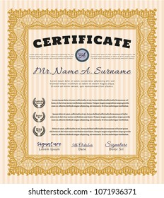  Orange Certificate of achievement template. Printer friendly. Cordial design. Detailed. 