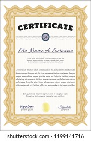 Orange Certificate of achievement template. Printer friendly. Detailed. Cordial design. 