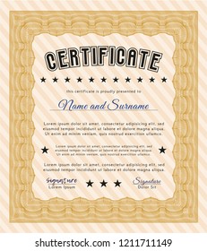 Orange Certificate of achievement template. Printer friendly. Customizable, Easy to edit and change colors. Good design. 