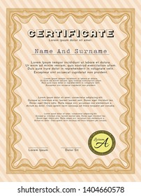 Orange Certificate of achievement template. Printer friendly. Beauty design. Vector illustration. 