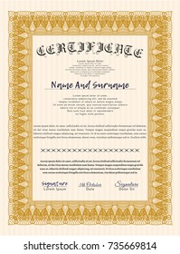 Orange Certificate of achievement template. Printer friendly. Perfect design. Detailed. 