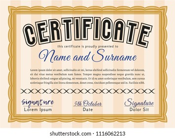 Orange Certificate of achievement template. With quality background. Beauty design. Customizable, Easy to edit and change colors. 