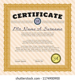 Orange Certificate of achievement template. Retro design. With complex background. Customizable, Easy to edit and change colors. 