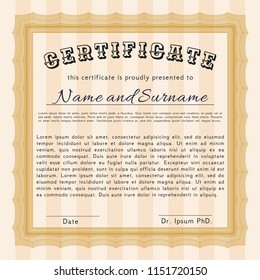 Orange Certificate of achievement template. Superior design. With guilloche pattern. Customizable, Easy to edit and change colors. 