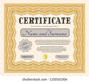 Orange Certificate of achievement template. Vector illustration. With quality background. Modern design. 