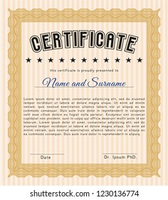 Orange Certificate of achievement template. Vector illustration. With background. Beauty design. 