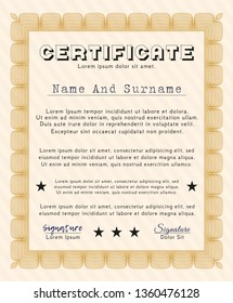 Orange Certificate of achievement template. Vector illustration. With linear background. Nice design. 