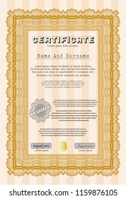 Orange Certificate of achievement. Vector illustration. With quality background. Money Pattern. 