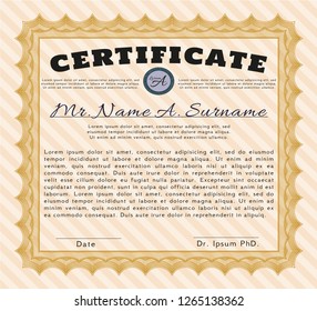 Orange Certificate of achievement. Vector illustration. With complex background. Sophisticated design. 